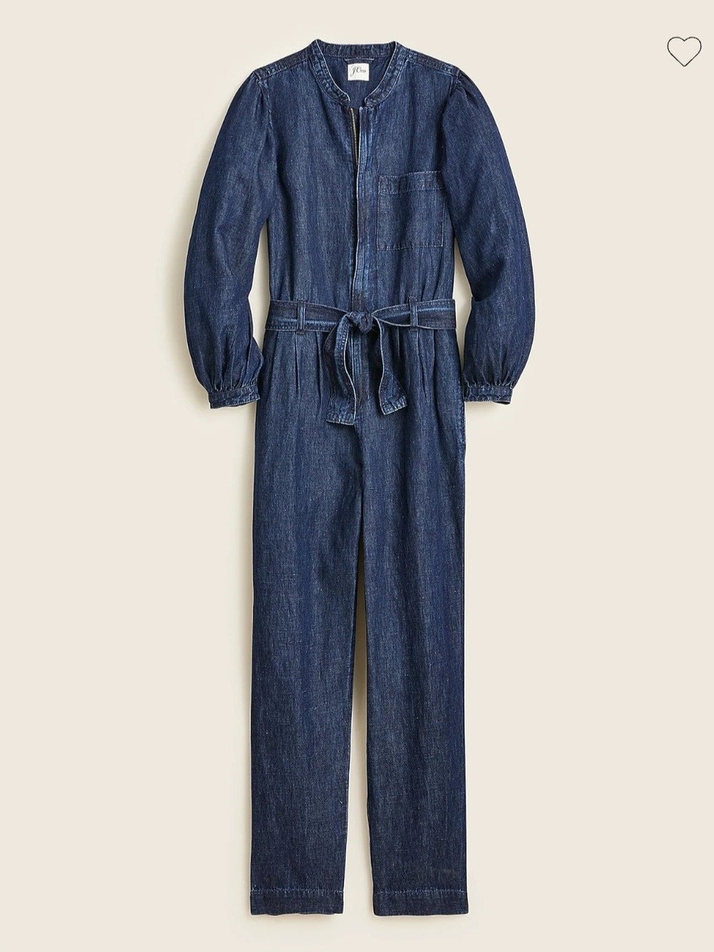 J Crew Puffer Sleeve Denim Belted Jumpsuit Jean Women's 8 Blue Chambray Zip Up
